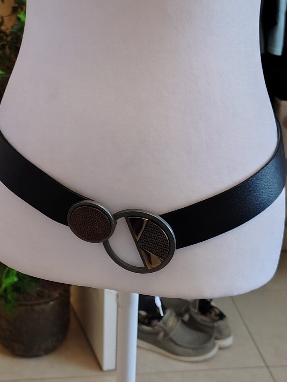 Chico's Black Adjustable Belt with Geometric Metal Buckle S/M - Picture 2 of 8